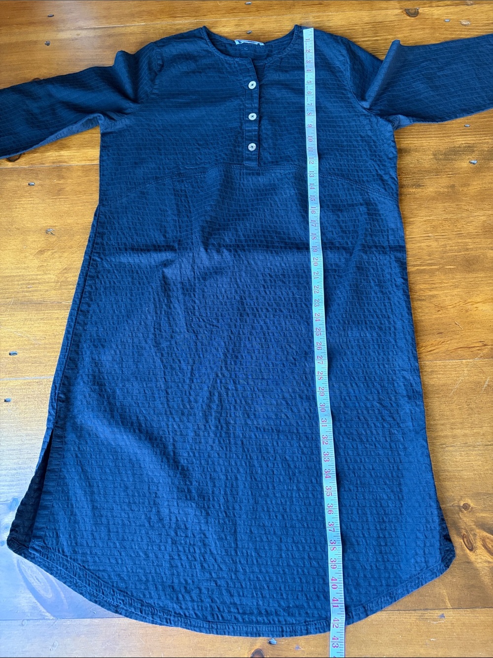 The Vermont Country Store Textured Cotton 3/4 Sleeve Dress Black Sz M - Picture 8 of 12